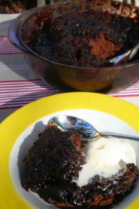 Quick and easy ... Microwave chocolate self-saucing pudding.
