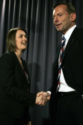 Tony Abbott and Nicola Roxon after a live TV debate in 2007.