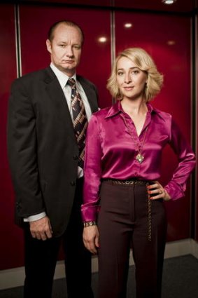 Magnates: Kerry Packer (Rob Carlton) and Ita Buttrose (Asher Keddie) in <i>Paper Giants: The Birth of Cleo</i>.