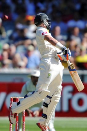 Mike Hussey was given out first ball to Zaheer Khan on day one of the Boxing Day Test.