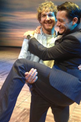 David Harris and Rob Mills from Legally Blonde mess about onstage.