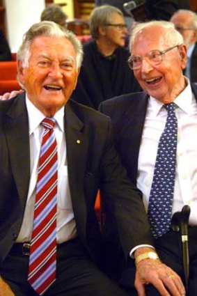 One of Australia's original over-achievers: Sir Ninian Stephens, right, seen here with former Prime Minister Bob Hawke.