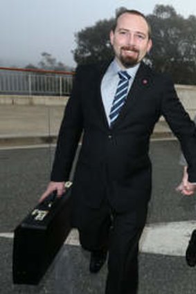 Senator Ricky Muir and his wife Kerri-Anne arrive at Parliament House on Friday.