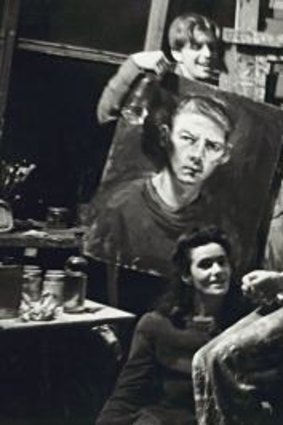 Artists in Arthur Boyd's studio, left to right: Matcham Skipper, Myra Skipper, Joy Hester, Yvonne Lennie, Arthur Boyd and David Boyd about 1945.