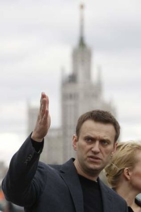 Russian opposition leader and anti-corruption blogger Alexei Navalny at a protest rally in Moscow on Monday.
