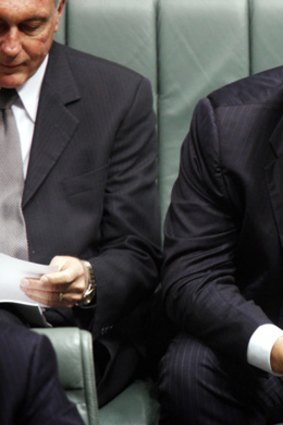 Mainstream ... Shadow Treasurer Joe Hockey uses his Blackberry during question time.