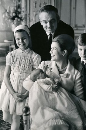 Rainer and Kelly with children Caroline and Albert at Princess Stephanie's christening.