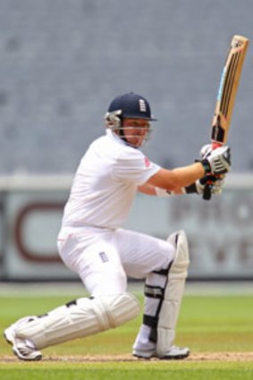 England's Ian Bell bats on day two of the match between the Victorian Bushrangers and England at the MCG.