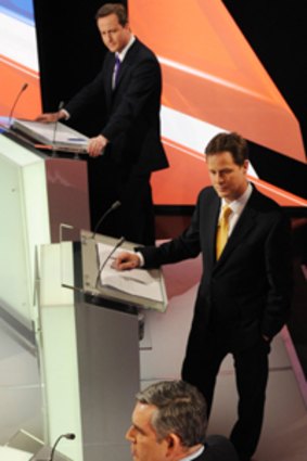 From top... David Cameron, Nick Clegg and Gordon Brown.