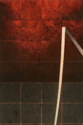 Chris Denton - white, red, black 12  drypoint, edition of 15, in White, red, black at Beaver Galleries.