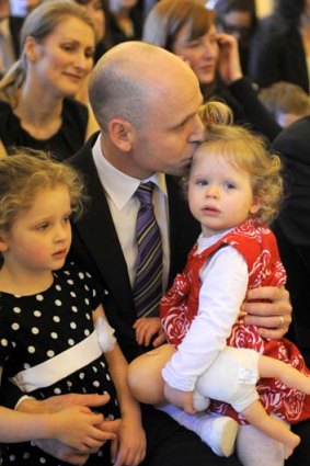 Mark Arbib with daughters Alexandra (left) and Charlotte after his swearing-in as a minister in 2009.