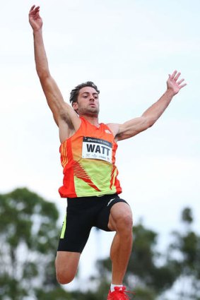 Long jumper Mitchell Watt during the Hunter Track Classic in Newcastle.