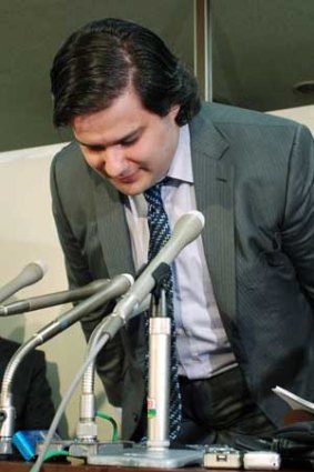 Mark Karpeles bows his head in apology.