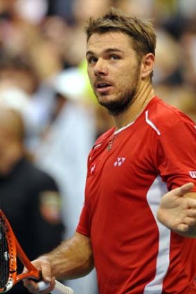 Switzerland's Stanislas Wawrinka reacts after his victory over Serbia's Dusan Lajovic.