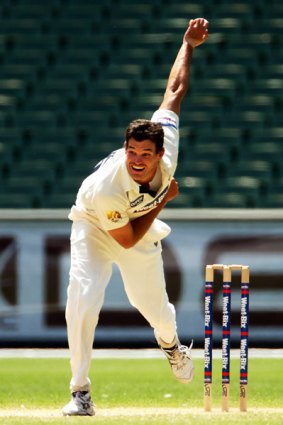 Clint McKay bowls for Victoria against Western Australia in November.