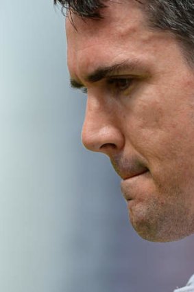 Deep in thought: England's Kevin Pietersen reacts after losing his wicket.
