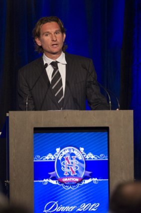 Passionate: James Hird delivers the Norm Smith Oration.