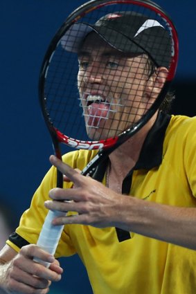 Brisbane's John Millman delivers a strong performance in his match against Andy Murray of Great Britain on day five of the Brisbane International at Pat Rafter Arena.