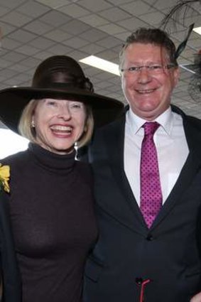 Gai Waterhouse with Premier Denis Napthine and his wife Peggy Napthine at the 2013 Warrnambool May Racing Carnival.