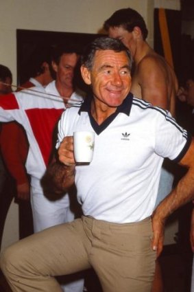 Tom Hafey in the changerooms prior to a VFL match in Melbourne.
