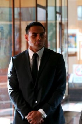 Reni Maitua arrives at the Downing Centre court on Monday.