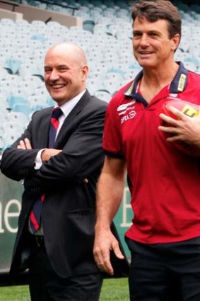 Paul Roos is announced as Melbourne Football Club by Peter Jackson, left, September 6, 2013.