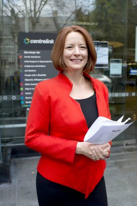 A wax figurine of Julia Gillard placed outside Centrelink in a publicity stunt