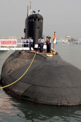 The Indian Navy's Sindhurakshak submarine is docked in Visakhapatnam in 2006.