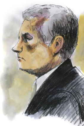 Artist's court sketch of former homicide squad detective sergeant Denis Linehan at the OPI hearings.