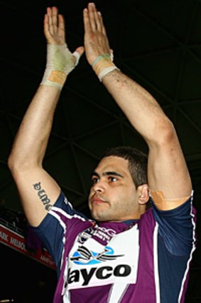 Greg Inglis says farewell to Storm fans after his last match before heading to Brisbane