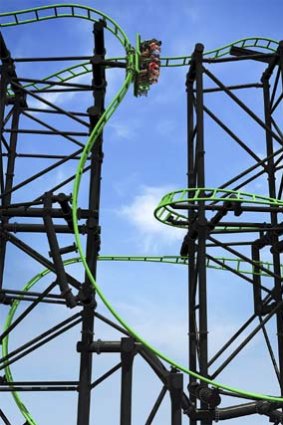On tracks ... Movie World's new roller-coaster, the Green Lantern.