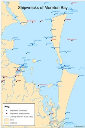 An overview of the many wrecks located in Moreton Bay.