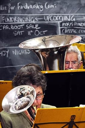 Blowing hard: The Thompson's Foundry Band brass and horn section practise in Castlemaine.