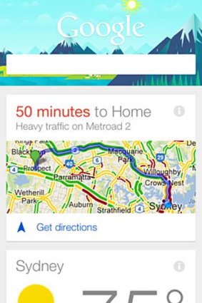 A screenshot of Google Now in the updated Google Search app for iPhone.