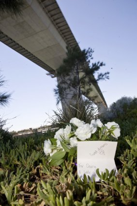 Flowers left at the base of the West Gate Bridge after Darcey's death in January.