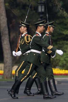 Meeting: Chinese paramilitary police prepare for the arrival of North Korean envoy Choe Ryong-hae in Beijing.