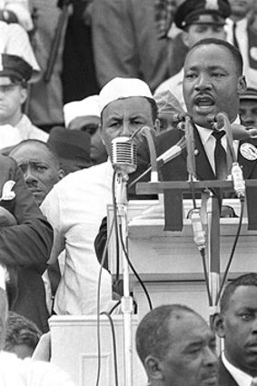 Dr Martin Luther-King gives his "I have a dream" speech in Washington DC.
