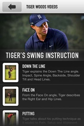 A screenshot of the Tiger Woods: My Swing app for iPhone.