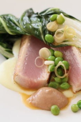 James Henry's bonito with spring peas, chard and anchovy paste.