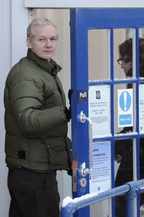 WikiLeaks founder Julian Assange at Beccles police station as stipulated in his bail conditions.