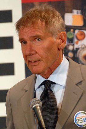 US actor Harrison Ford,  vice-chairman of the board of directors of Conservation International, speaks at a conservation event in Nagoya.