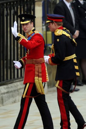 Prince William arrives with his brother Prince Harry at the West Door of Westminster Abbey.