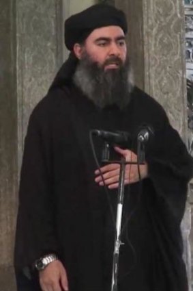 Abu Bakr al-Baghdadi, wearing the watch that has captured social media attention. 