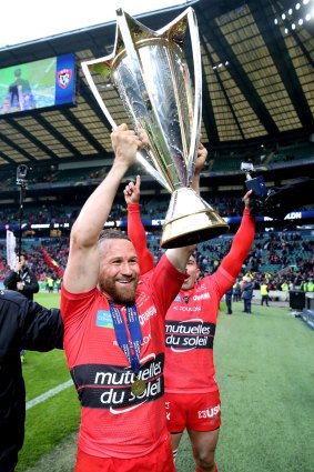 Matt Giteau celebrates Toulon's European Rugby Champions Cup final win.