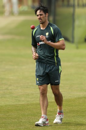 Friendly fire: Though not playing against Essex, Mitchell Johnson has been steaming in during practice sessions at Chelmsford.
