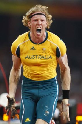 Good as gold: Steve Hooker at the Beijing Olympics.