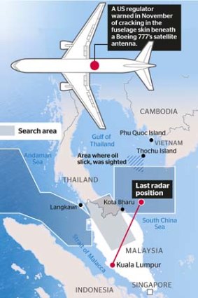 Hidden depths: Mapped search area for the missing Boeing 777.