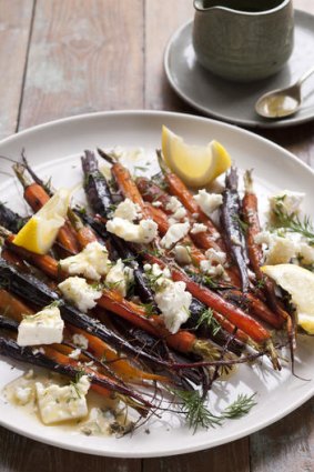 Roasted carrots with feta, dill and honey.