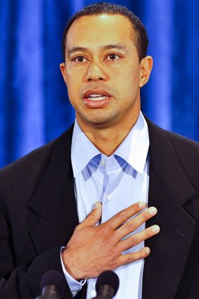 Tiger Woods delivers a statement in front of a small group in Ponte Vedra Beach, Florida.