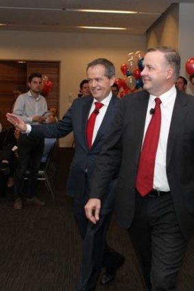 Civilised head-to-head: Anthony Albanese and Bill Shorten (foreground).